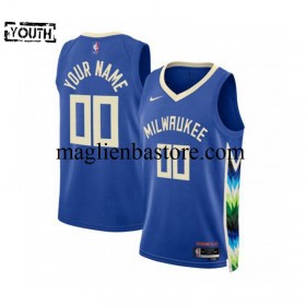 Maglia NBA Milwaukee Bucks Personalizzate Nike City Edition 2022-2023 Blu Swingman - Bambino